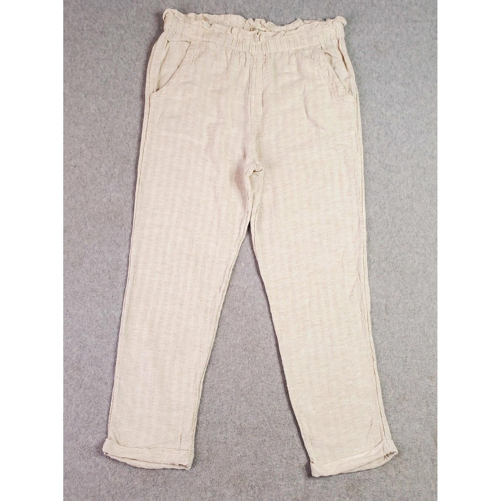 Rip Curl Pants Womens Large Lt Tan Viscose Linen Paperbag Tapered Pull On Casual